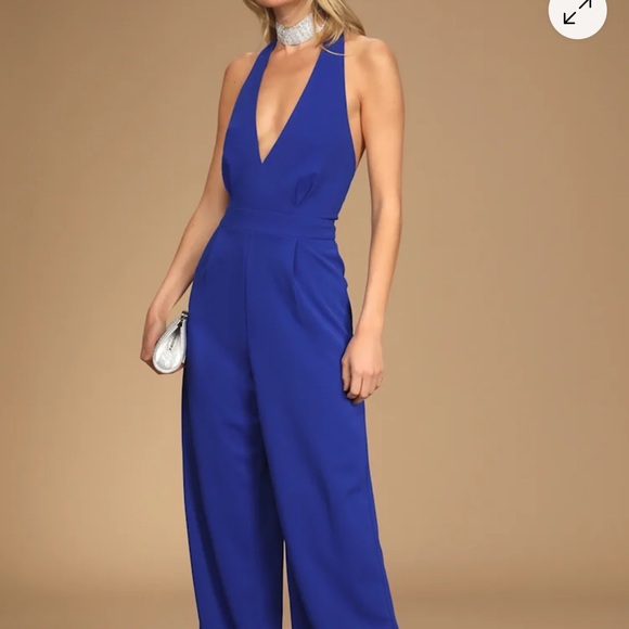 Lulus Pants - Lulu's Royal Blue Halter Wide-Leg Jumpsuit
